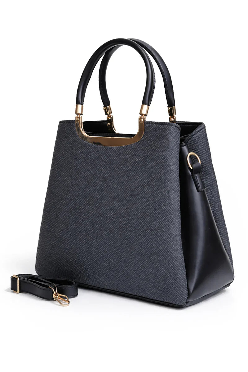 Black Mixed-Texture Shoulder Bag