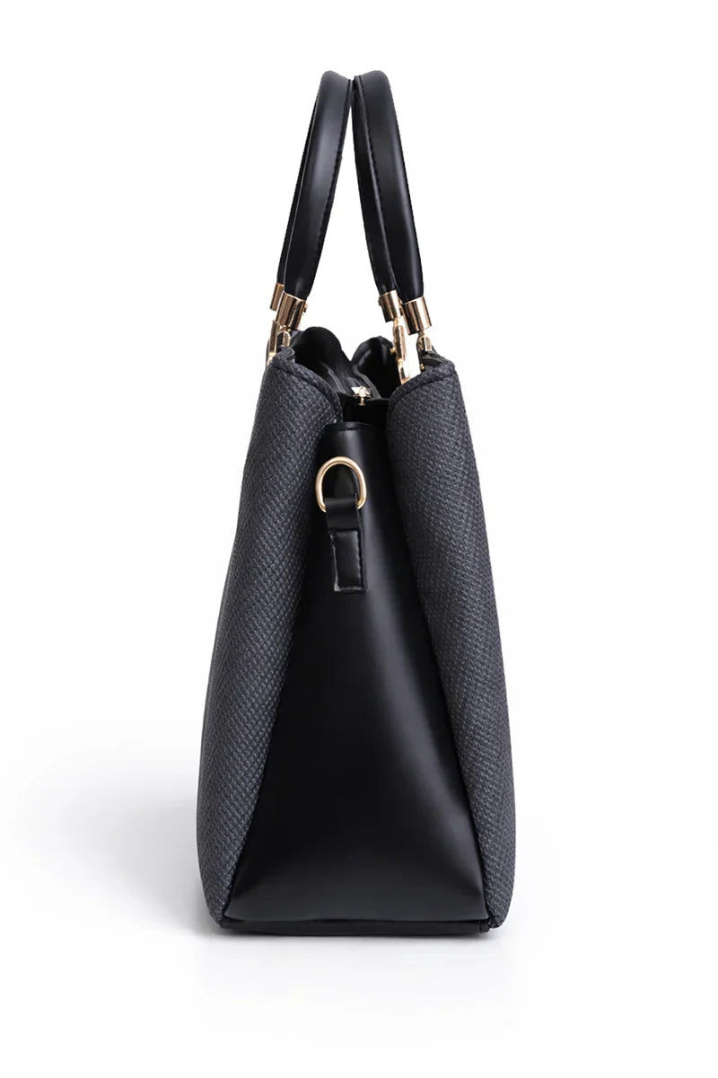 Black Mixed-Texture Shoulder Bag